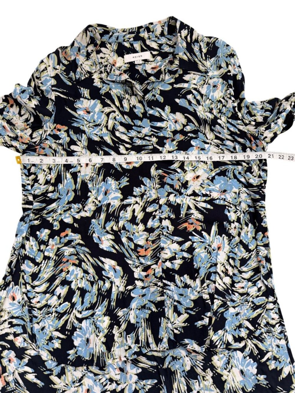 Reiss Womens Size 10 Laura Floral Print Shirt Navy Button-Up Long Sleeves USA - Picture 6 of 8